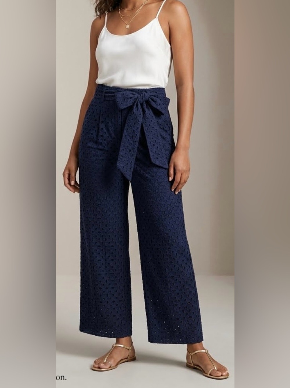 J. Crew Navy Lace Wide Leg Eyelet Lace Tie Waist Pants Size M
